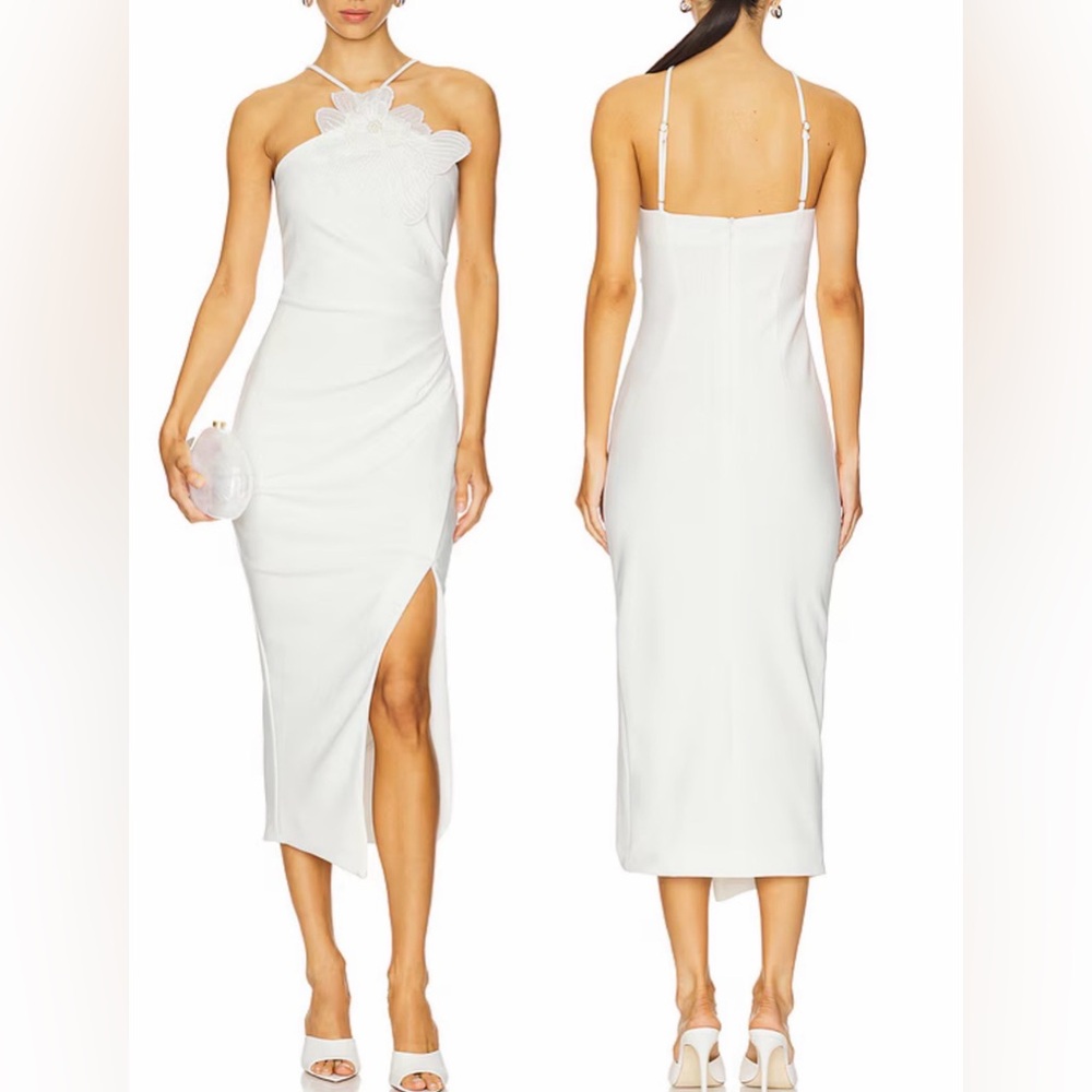 NEW Elliatt Janelle 3d Flower white halter Midi Dress sz L - Picture 3 of 9